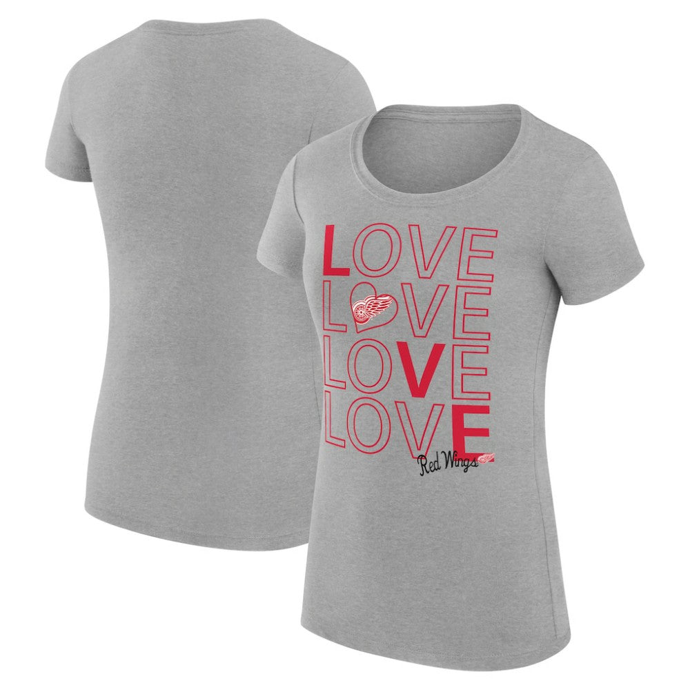 Detroit Red Wings G-III 4Her by Carl Banks Women's Super-Slim Fit Lightweight Hockey Love T-Shirt - Heather Gray T-shirts