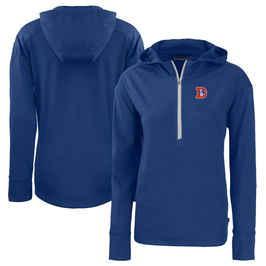 Denver Broncos Cutter & Buck Women's Throwback Daybreak Eco Recycled Half-Zip Hoodie - Blue online