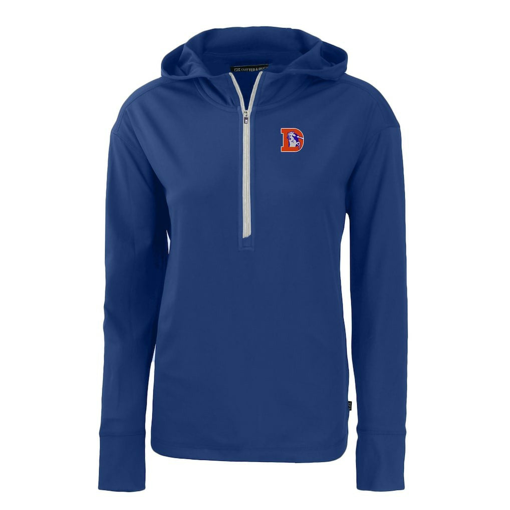 Denver Broncos Cutter & Buck Women's Throwback Daybreak Eco Recycled Half-Zip Hoodie - Blue online