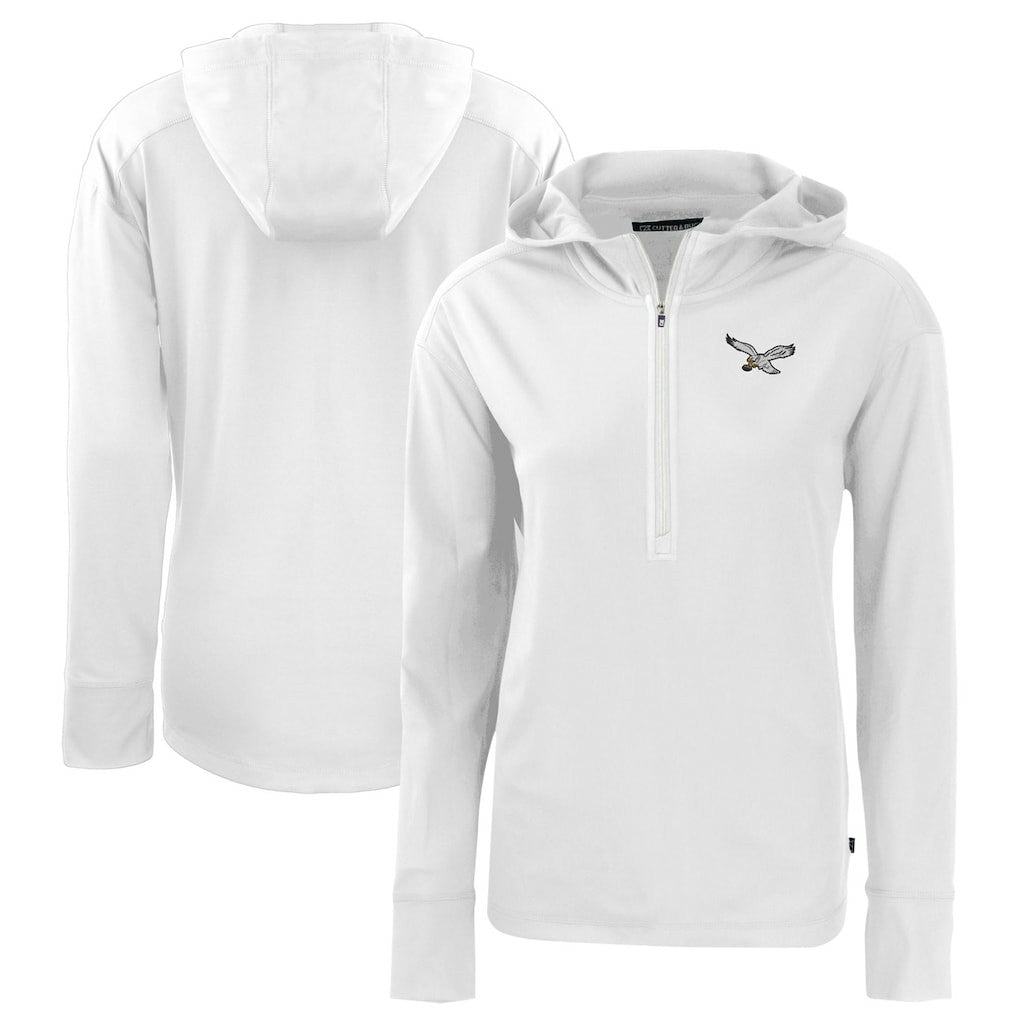 Philadelphia Eagles Cutter & Buck Women's Throwback Daybreak Eco Recycled Half-Zip Hoodie - White on sale