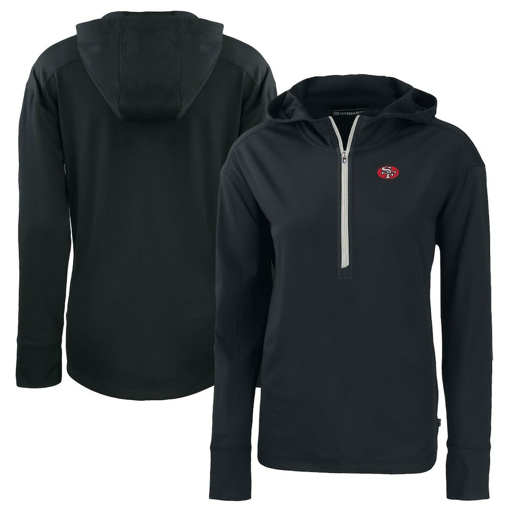 San Francisco 49ers Cutter & Buck Women's Throwback Daybreak Eco Recycled Half-Zip Hoodie - Black online