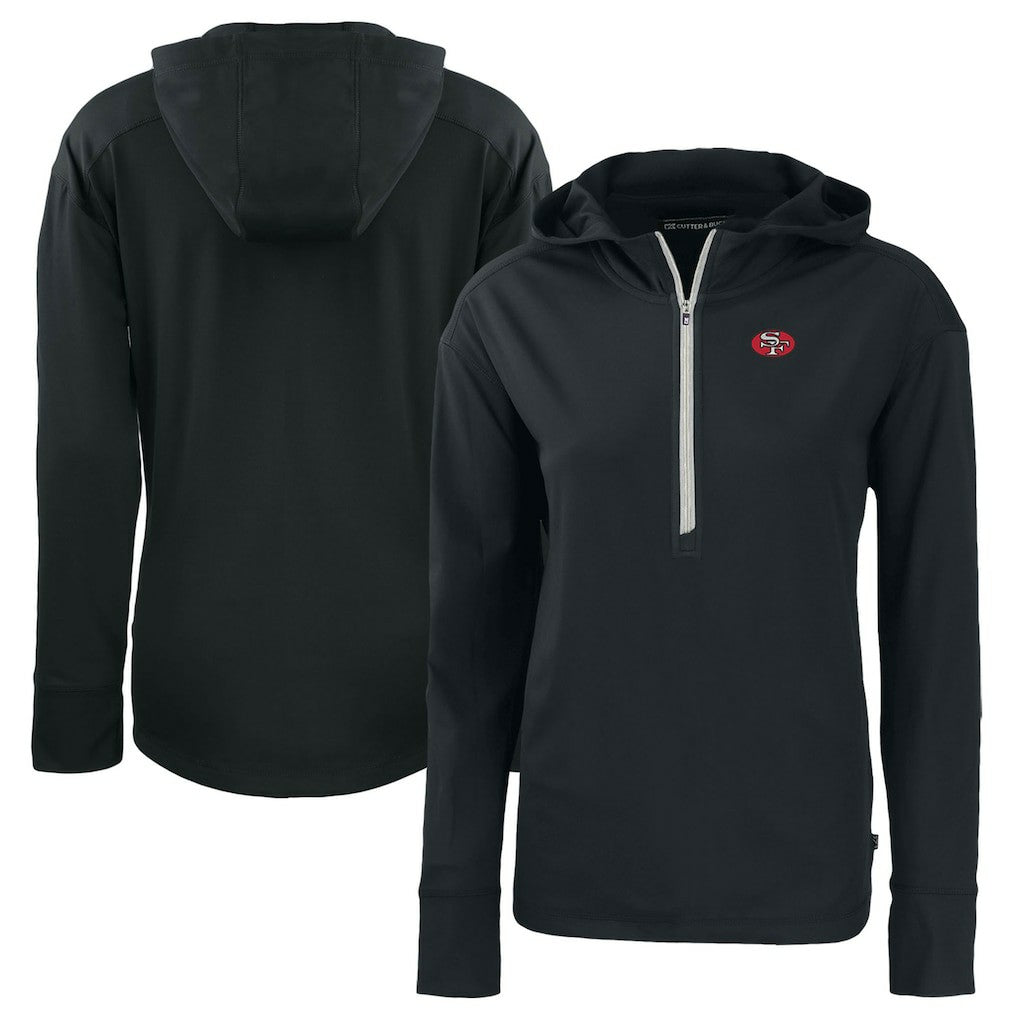 San Francisco 49ers Cutter & Buck Women's Throwback Daybreak Eco Recycled Half-Zip Hoodie - Black online