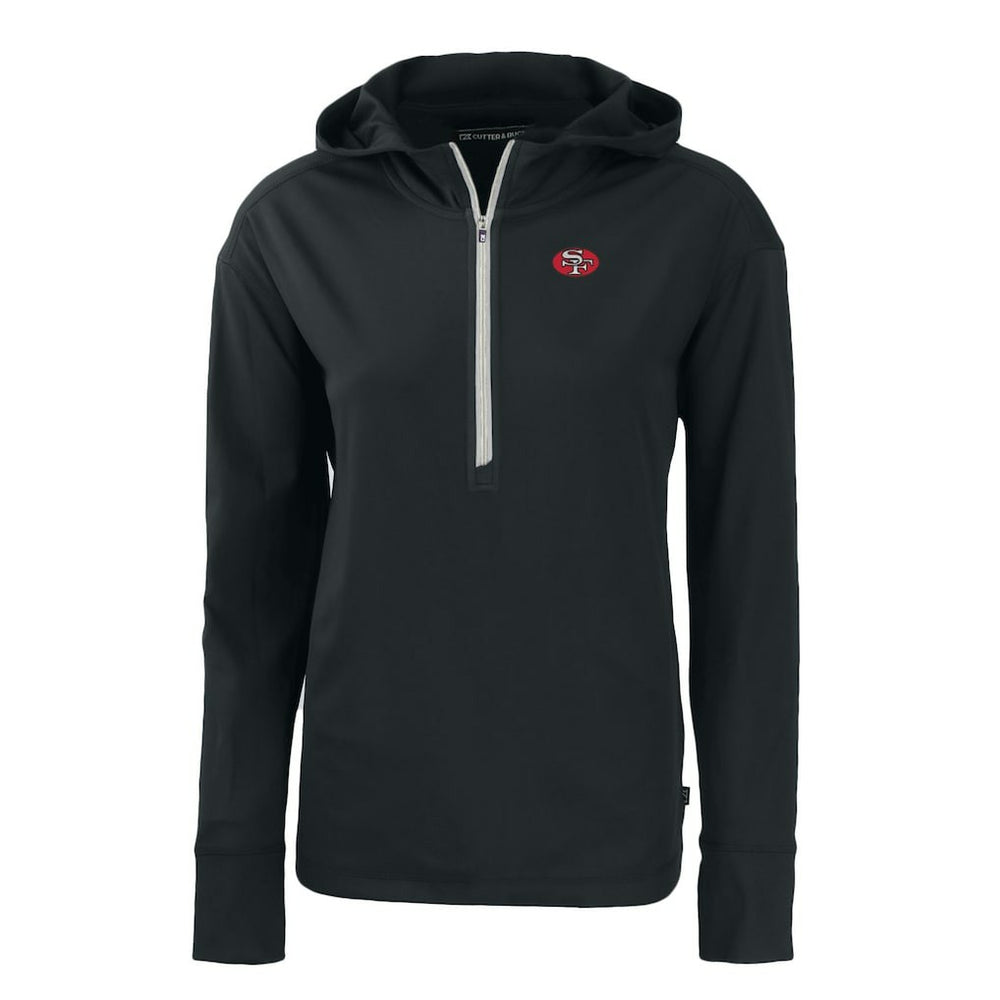 San Francisco 49ers Cutter & Buck Women's Throwback Daybreak Eco Recycled Half-Zip Hoodie - Black online