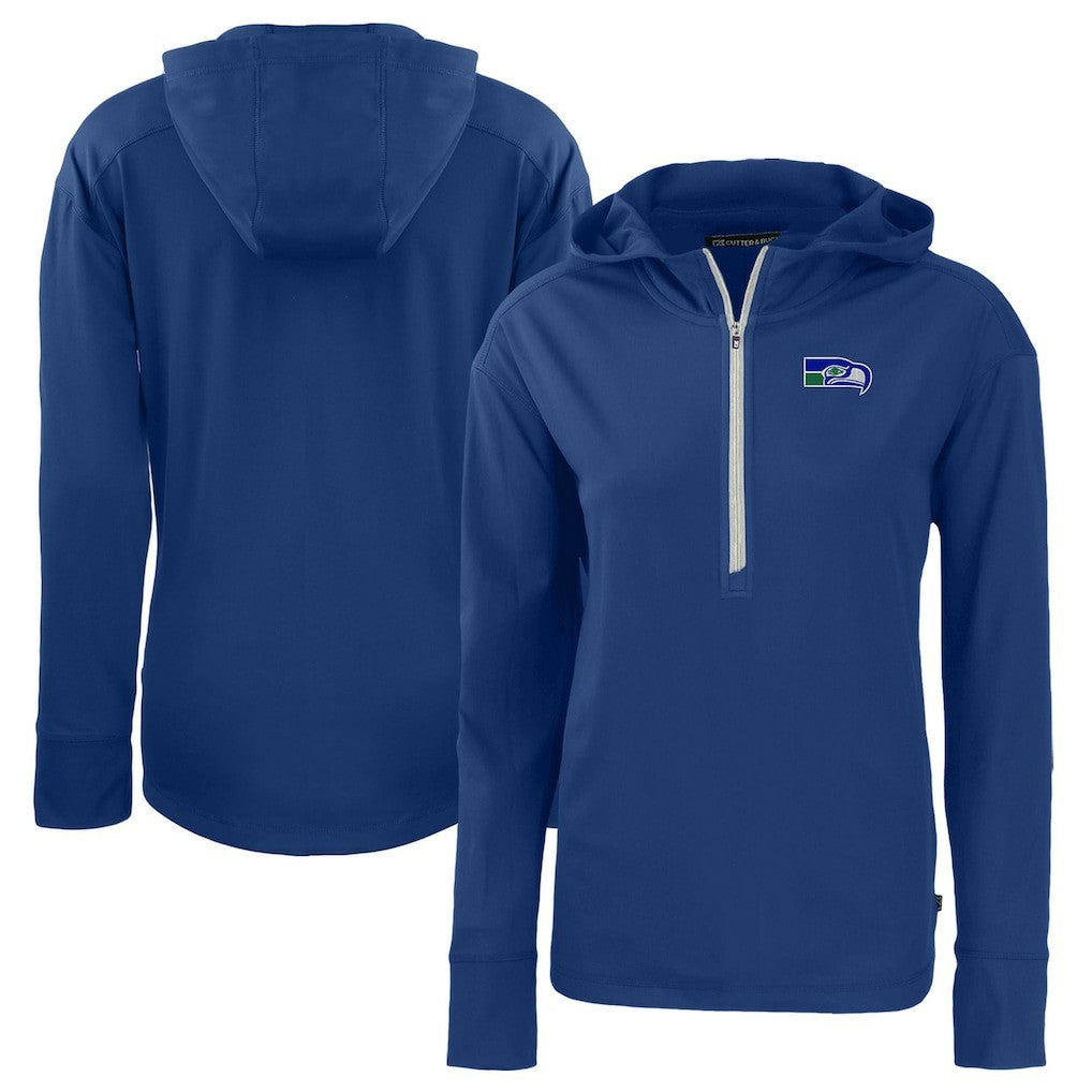 Seattle Seahawks Cutter & Buck Women's Throwback Daybreak Eco Recycled Half-Zip Hoodie - Blue outlet