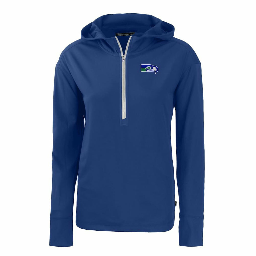 Seattle Seahawks Cutter & Buck Women's Throwback Daybreak Eco Recycled Half-Zip Hoodie - Blue outlet