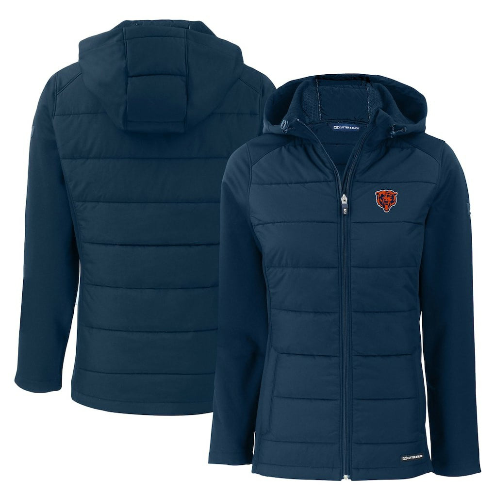 Chicago Bears Cutter & Buck Women's Throwback Evoke Hybrid Eco Softshell Recycled Full-Zip Hoodie Jacket - Navy online
