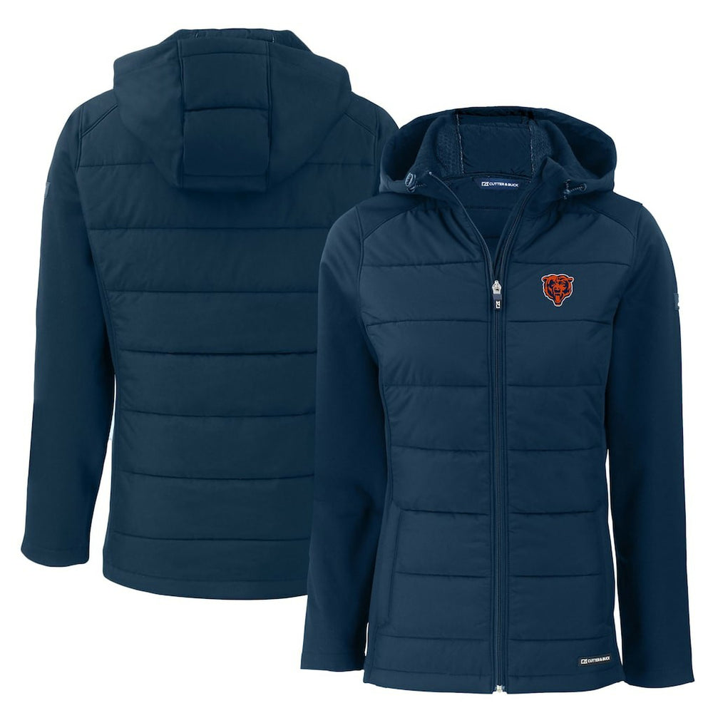 Chicago Bears Cutter & Buck Women's Throwback Evoke Hybrid Eco Softshell Recycled Full-Zip Hoodie Jacket - Navy online