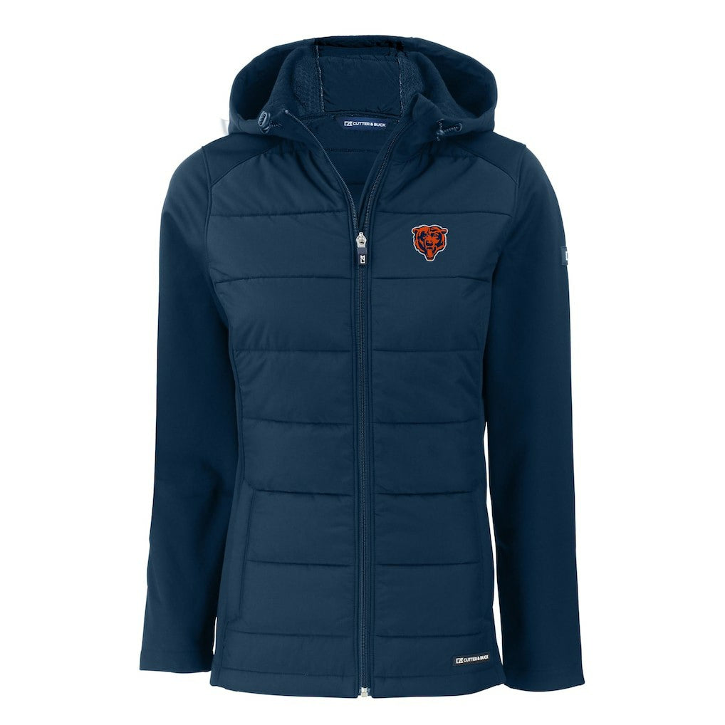 Chicago Bears Cutter & Buck Women's Throwback Evoke Hybrid Eco Softshell Recycled Full-Zip Hoodie Jacket - Navy online