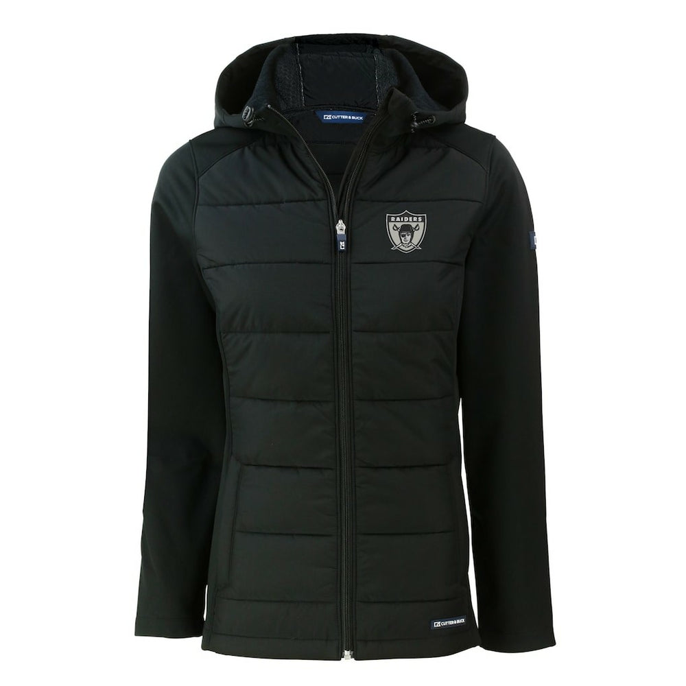 Las Vegas Raiders Cutter & Buck Women's Throwback Evoke Hybrid Eco Softshell Recycled Full-Zip Hoodie Jacket - Black on sale