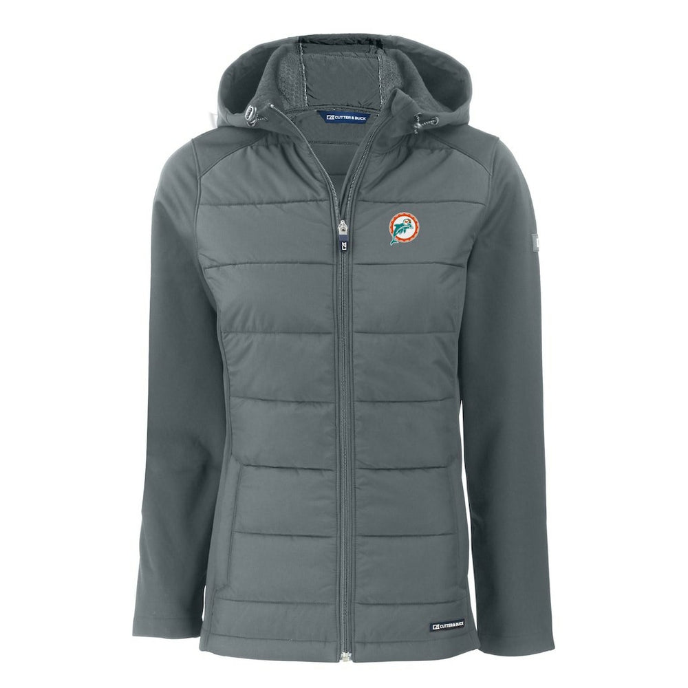 Miami Dolphins Cutter & Buck Women's Throwback Evoke Hybrid Eco Softshell Recycled Full-Zip Hoodie Jacket - Gray outlet