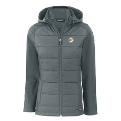 Miami Dolphins Cutter & Buck Women's Throwback Evoke Hybrid Eco Softshell Recycled Full-Zip Hoodie Jacket - Gray outlet
