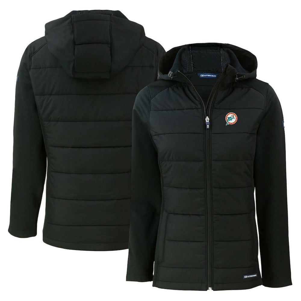 Miami Dolphins Cutter & Buck Women's Throwback Evoke Hybrid Eco Softshell Recycled Full-Zip Hoodie Jacket - Black cheap