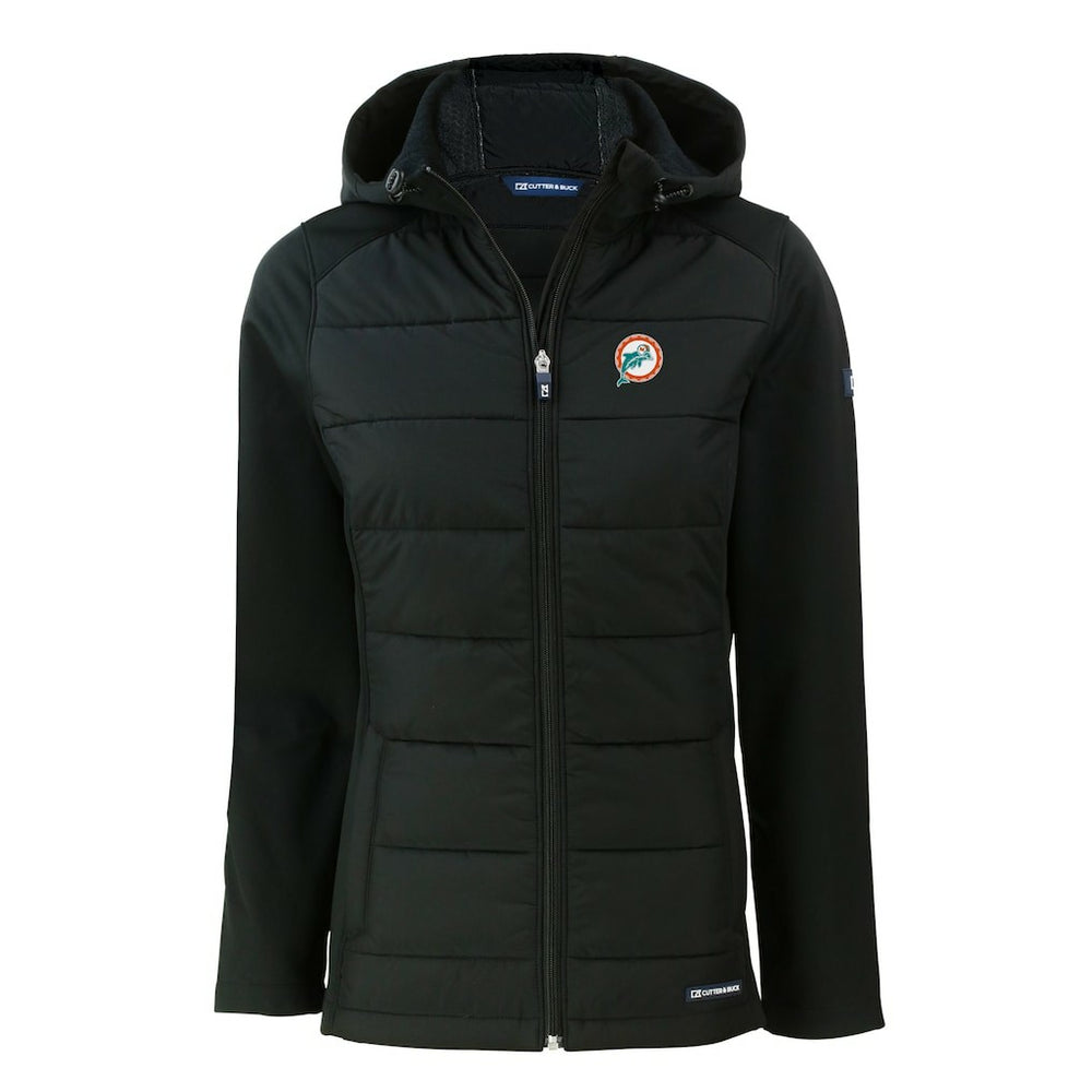 Miami Dolphins Cutter & Buck Women's Throwback Evoke Hybrid Eco Softshell Recycled Full-Zip Hoodie Jacket - Black cheap