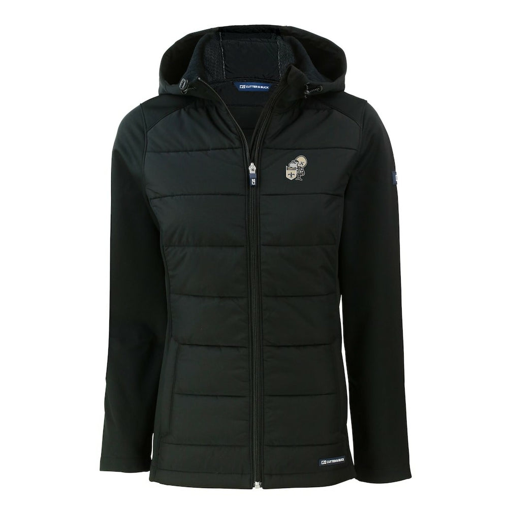 New Orleans Saints Cutter & Buck Women's Throwback Evoke Hybrid Eco Softshell Recycled Full-Zip Hoodie Jacket - Black cheap