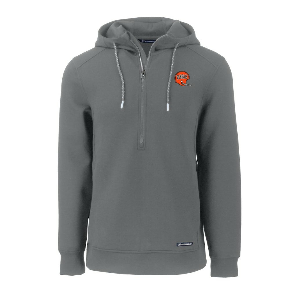 Cincinnati Bengals Cutter & Buck Throwback Roam Eco Half-Zip Recycled Pullover Hoodie - Gray discount