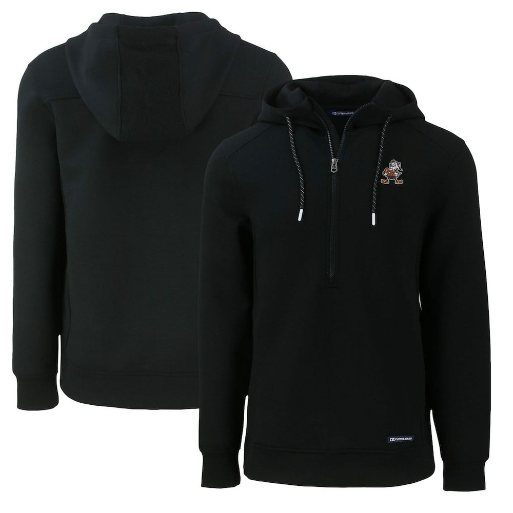 Cleveland Browns Cutter & Buck Throwback Roam Eco Half-Zip Recycled Pullover Hoodie - Black on sale