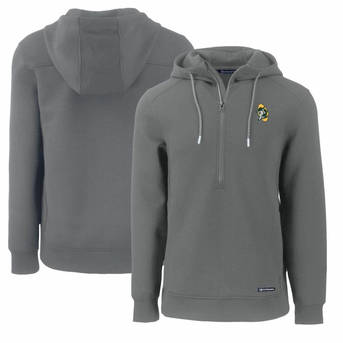 Green Bay Packers Cutter & Buck Throwback Roam Eco Half-Zip Recycled Pullover Hoodie - Gray for sale