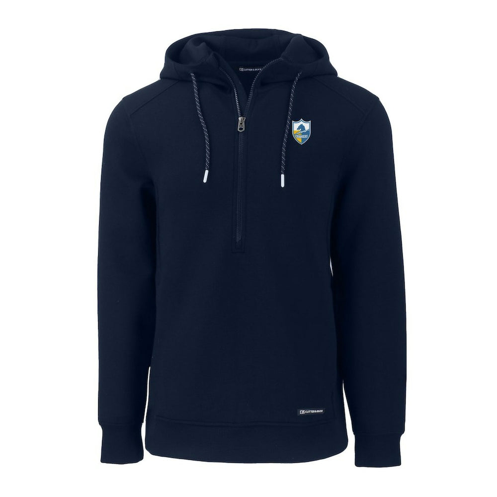 Los Angeles Chargers Cutter & Buck Throwback Roam Eco Half-Zip Recycled Pullover Hoodie - Navy on sale