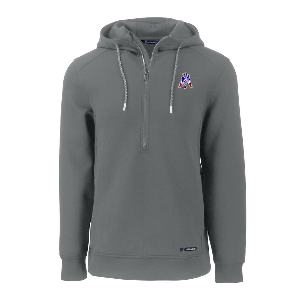 New England Patriots Cutter & Buck Throwback Roam Eco Half-Zip Recycled Pullover Hoodie - Gray on sale