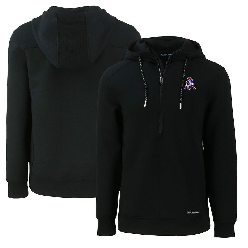 New England Patriots Cutter & Buck Throwback Roam Eco Half-Zip Recycled Pullover Hoodie - Black on sale