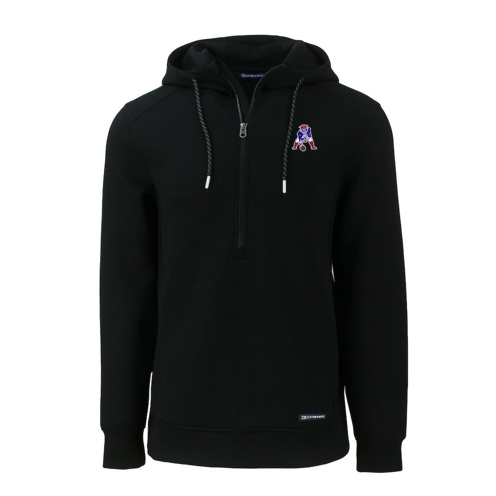 New England Patriots Cutter & Buck Throwback Roam Eco Half-Zip Recycled Pullover Hoodie - Black on sale