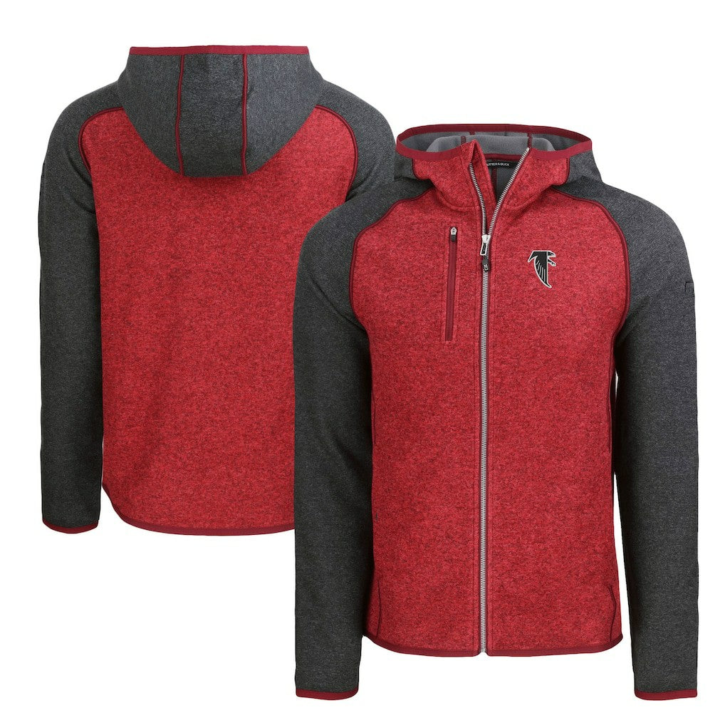 Atlanta Falcons Cutter & Buck Throwback Mainsail Sweater-Knit Full-Zip Hoodie - Heather Red/Heather Charcoal outlet