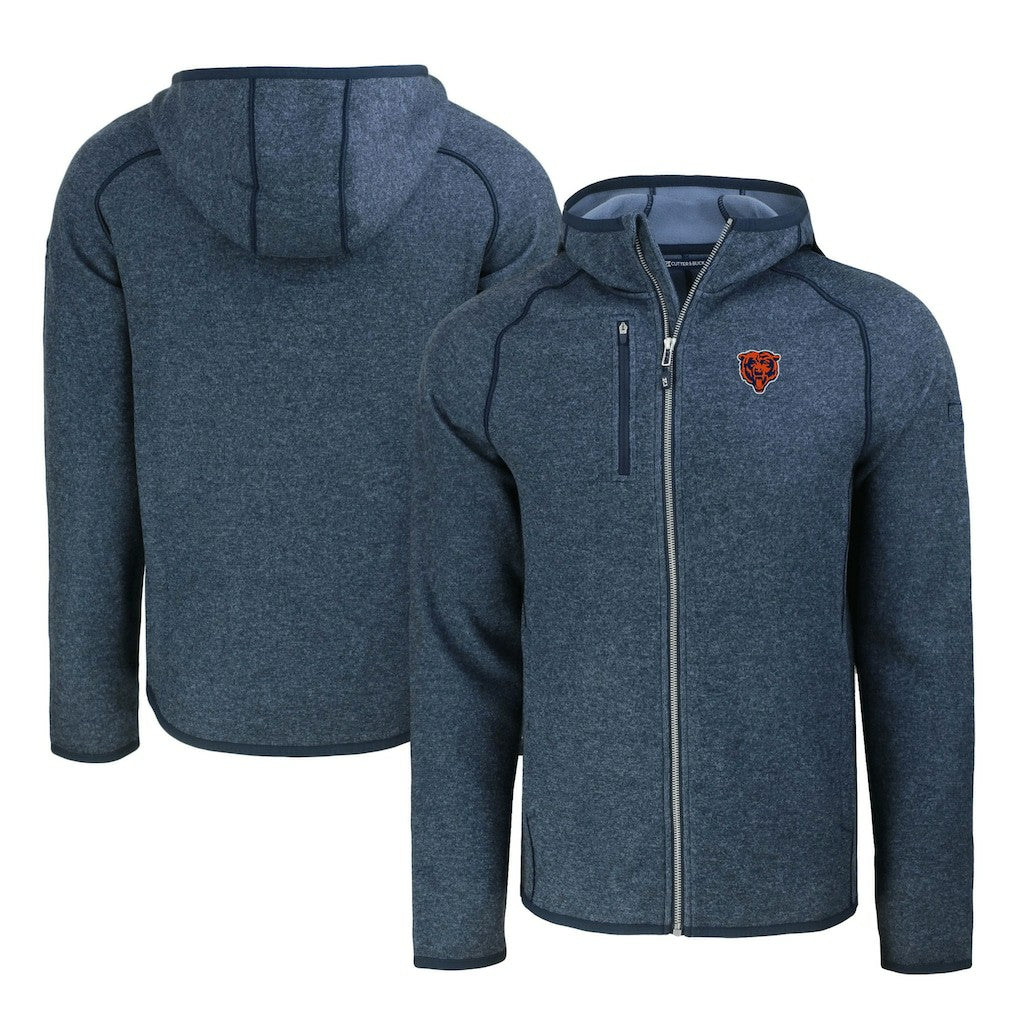 Chicago Bears Cutter & Buck Throwback Mainsail Sweater-Knit Full-Zip Hoodie - Heather Navy outlet