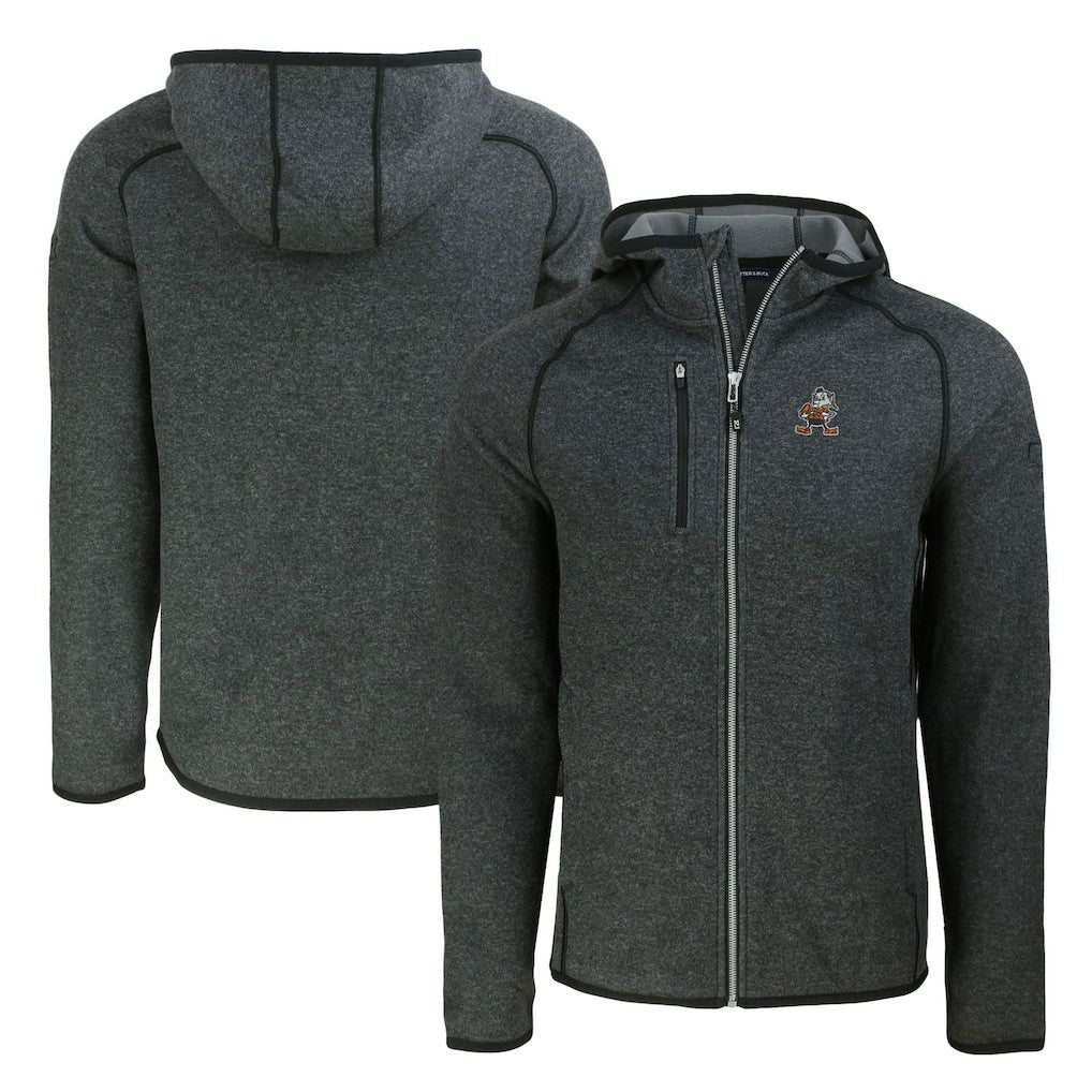 Cleveland Browns Cutter & Buck Throwback Mainsail Sweater-Knit Full-Zip Hoodie - Heather Charcoal discount