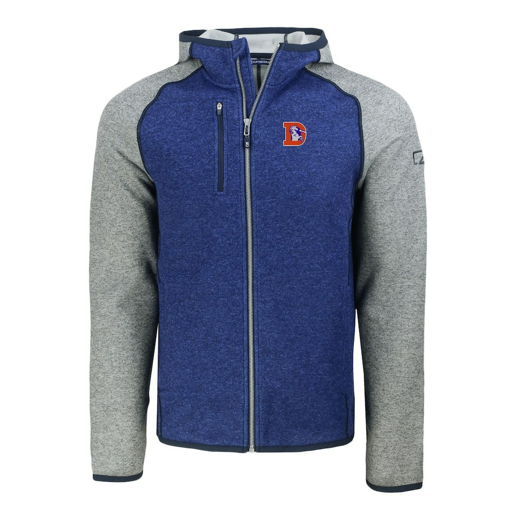 Denver Broncos Cutter & Buck Throwback Mainsail Sweater-Knit Full-Zip Hoodie - Royal/Heather Gray sale