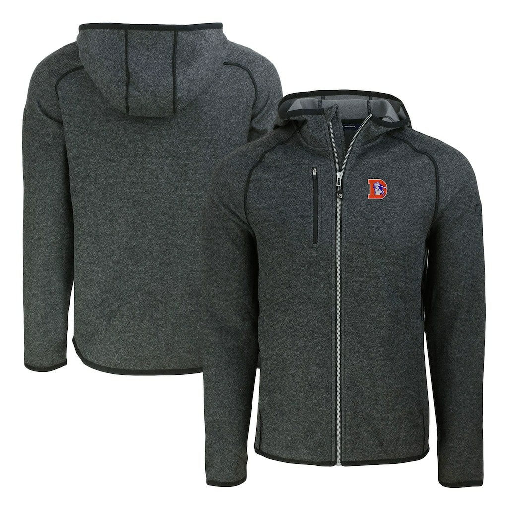 Denver Broncos Cutter & Buck Throwback Mainsail Sweater-Knit Full-Zip Hoodie - Heather Charcoal sale