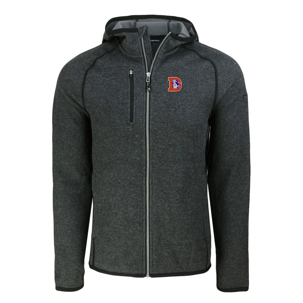 Denver Broncos Cutter & Buck Throwback Mainsail Sweater-Knit Full-Zip Hoodie - Heather Charcoal sale