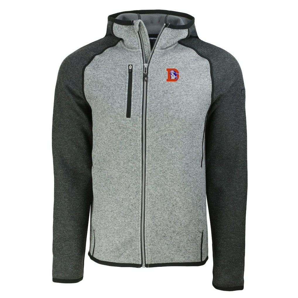 Denver Broncos Cutter & Buck Throwback Mainsail Sweater-Knit Full-Zip Hoodie - Heather Gray/Heather Charcoal discount