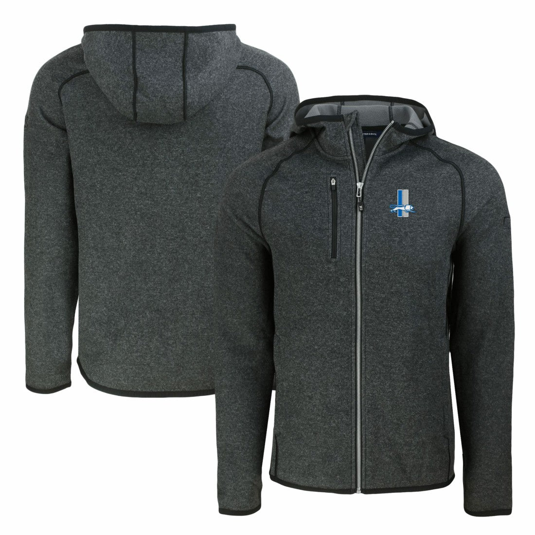 Detroit Lions Cutter & Buck Throwback Mainsail Sweater-Knit Full-Zip Hoodie - Heather Charcoal cheap