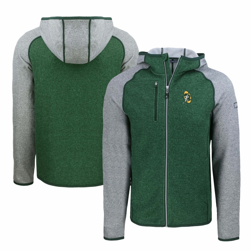 Green Bay Packers Cutter & Buck Throwback Mainsail Sweater-Knit Full-Zip Hoodie - Heather Green/Heather Gray online