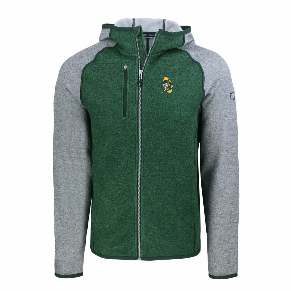 Green Bay Packers Cutter & Buck Throwback Mainsail Sweater-Knit Full-Zip Hoodie - Heather Green/Heather Gray online