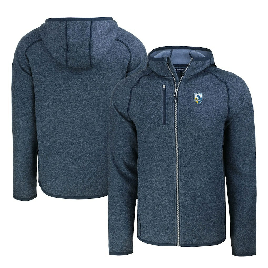 Los Angeles Chargers Cutter & Buck Throwback Mainsail Sweater-Knit Full-Zip Hoodie - Heather Navy online
