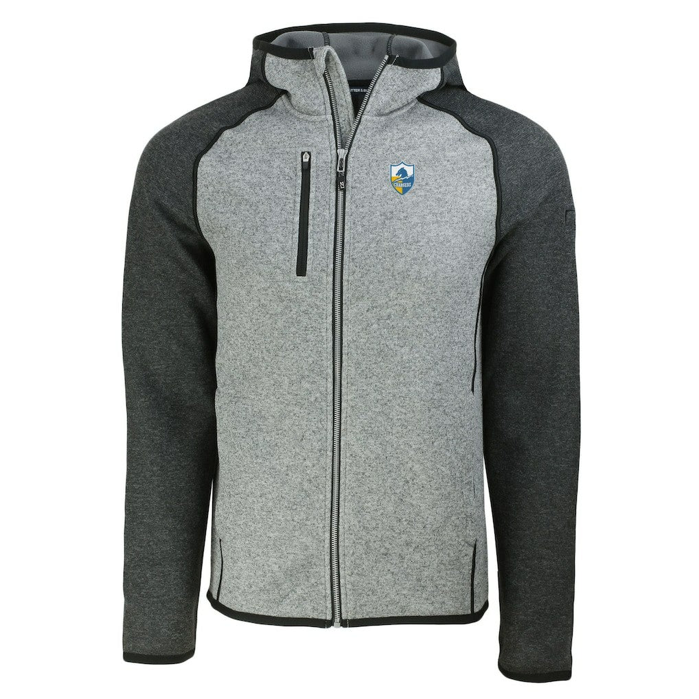 Los Angeles Chargers Cutter & Buck Throwback Mainsail Sweater-Knit Full-Zip Hoodie - Heather Gray/Heather Charcoal for sale