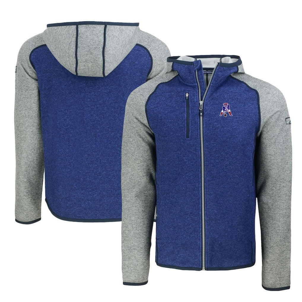New England Patriots Cutter & Buck Throwback Mainsail Sweater-Knit Full-Zip Hoodie - Royal/Heather Gray cheap