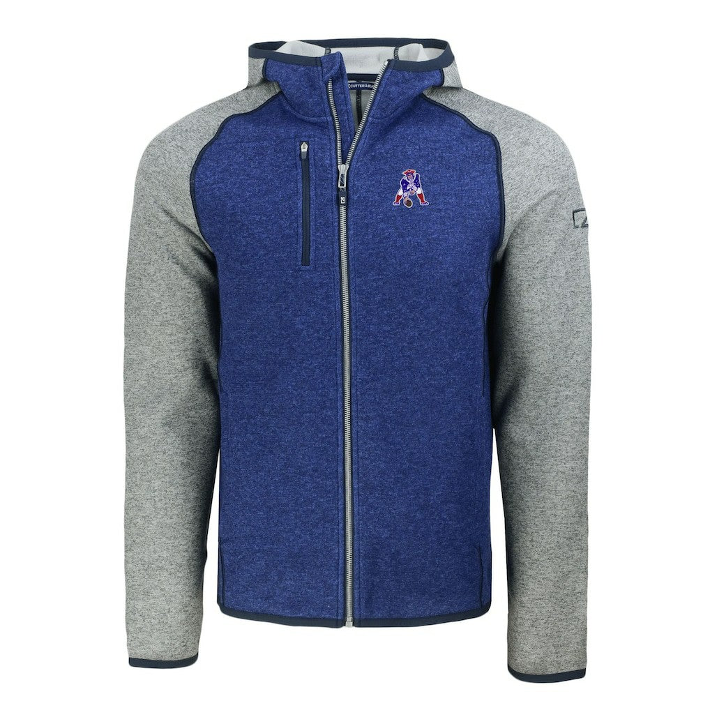 New England Patriots Cutter & Buck Throwback Mainsail Sweater-Knit Full-Zip Hoodie - Royal/Heather Gray cheap