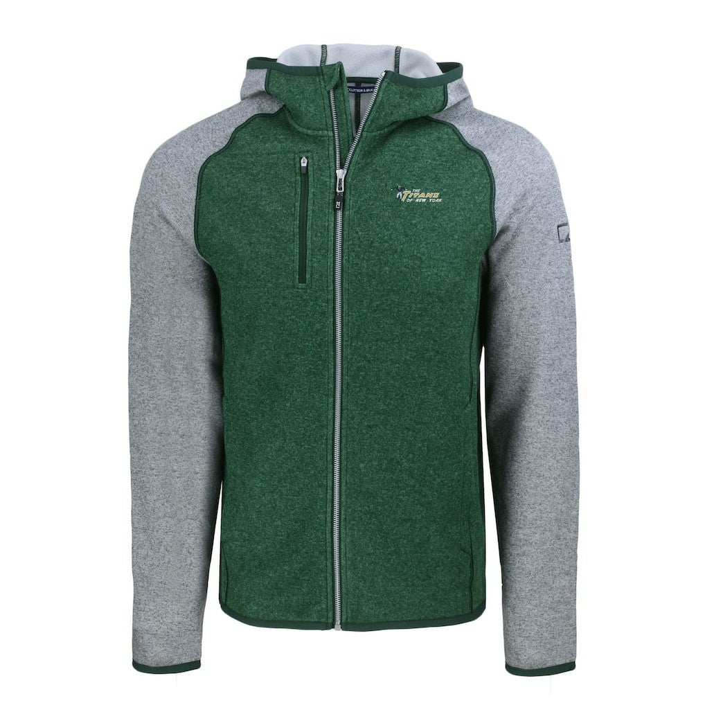 New York Jets Cutter & Buck Throwback Mainsail Sweater-Knit Full-Zip Hoodie - Heather Green/Heather Gray for sale