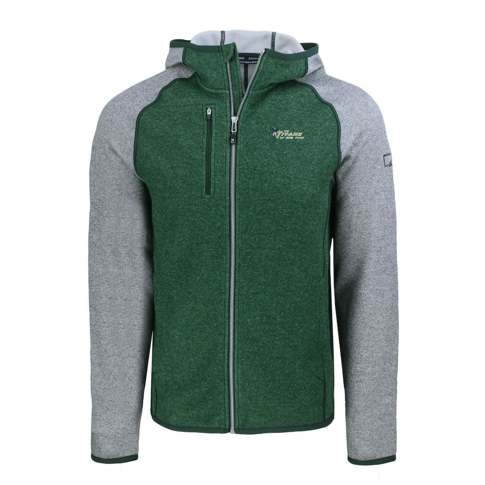 New York Jets Cutter & Buck Throwback Mainsail Sweater-Knit Full-Zip Hoodie - Heather Green/Heather Gray for sale