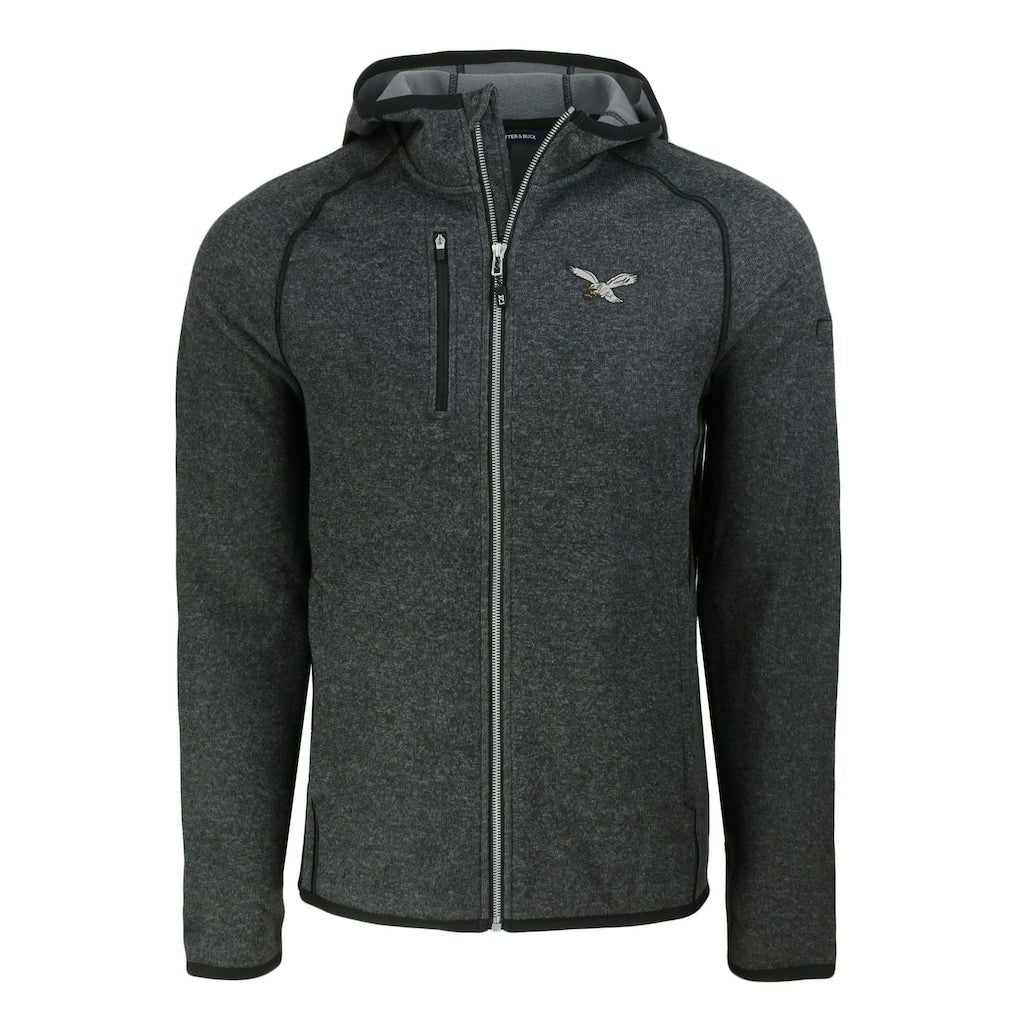 Philadelphia Eagles Cutter & Buck Throwback Mainsail Sweater-Knit Full-Zip Hoodie - Heather Charcoal on sale