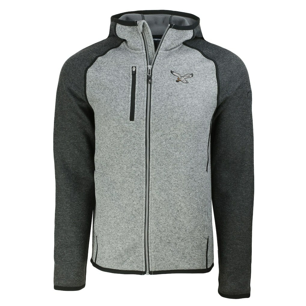 Philadelphia Eagles Cutter & Buck Throwback Mainsail Sweater-Knit Full-Zip Hoodie - Heather Gray/Heather Charcoal sale