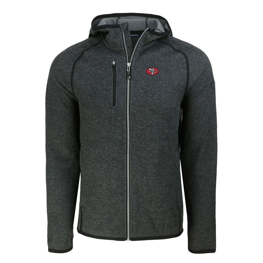 San Francisco 49ers Cutter & Buck Throwback Mainsail Sweater-Knit Full-Zip Hoodie - Heather Charcoal outlet