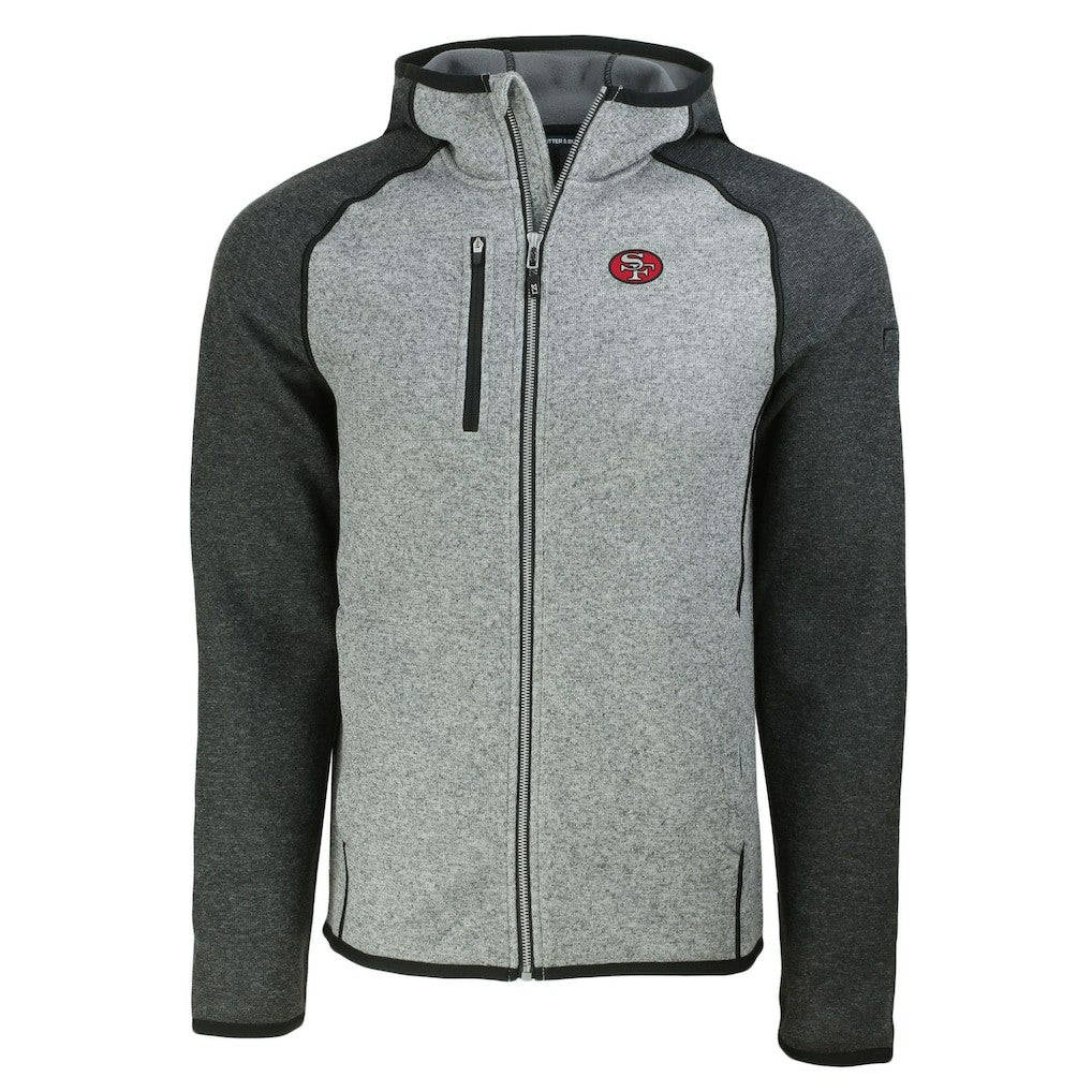 San Francisco 49ers Cutter & Buck Throwback Mainsail Sweater-Knit Full-Zip Hoodie - Heather Gray/Heather Charcoal online
