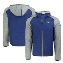 Seattle Seahawks Cutter & Buck Throwback Mainsail Sweater-Knit Full-Zip Hoodie - Heather Blue/Heather Gray online
