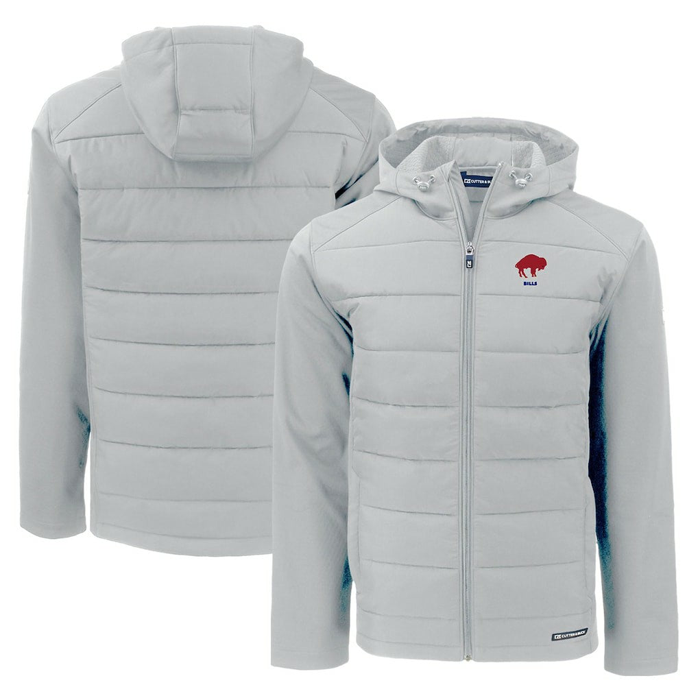 Buffalo Bills Cutter & Buck Throwback Evoke Hybrid Eco Softshell Recycled Full-Zip Hoodie Jacket - Gray on sale