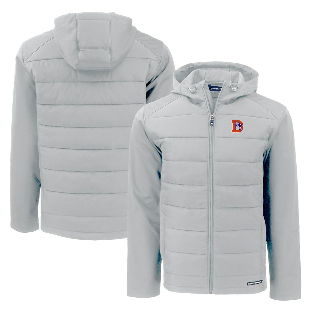 Denver Broncos Cutter & Buck Throwback Evoke Hybrid Eco Softshell Recycled Full-Zip Hoodie Jacket - Gray online