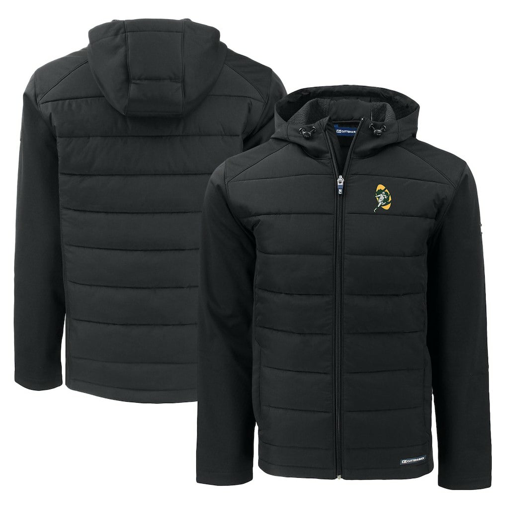 Green Bay Packers Cutter & Buck Throwback Evoke Hybrid Eco Softshell Recycled Full-Zip Hoodie Jacket - Black cheap