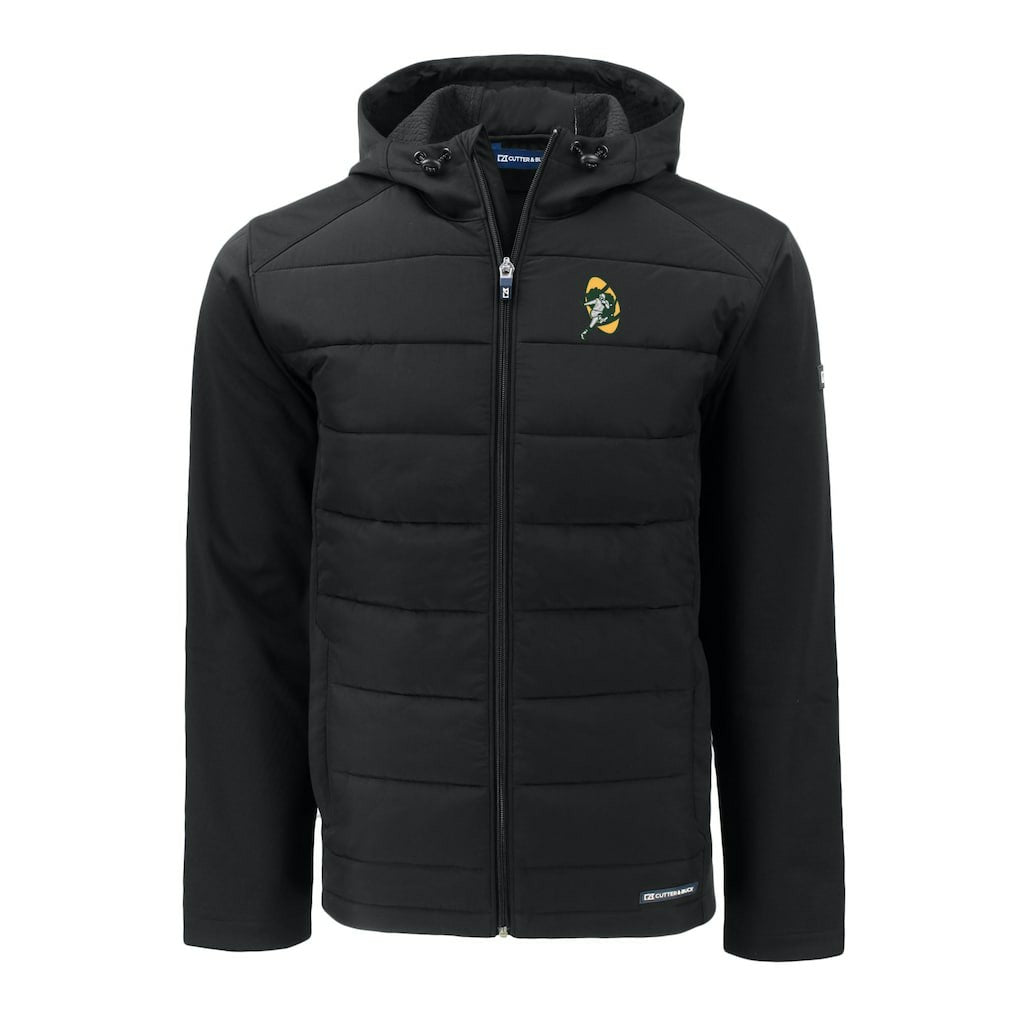 Green Bay Packers Cutter & Buck Throwback Evoke Hybrid Eco Softshell Recycled Full-Zip Hoodie Jacket - Black cheap